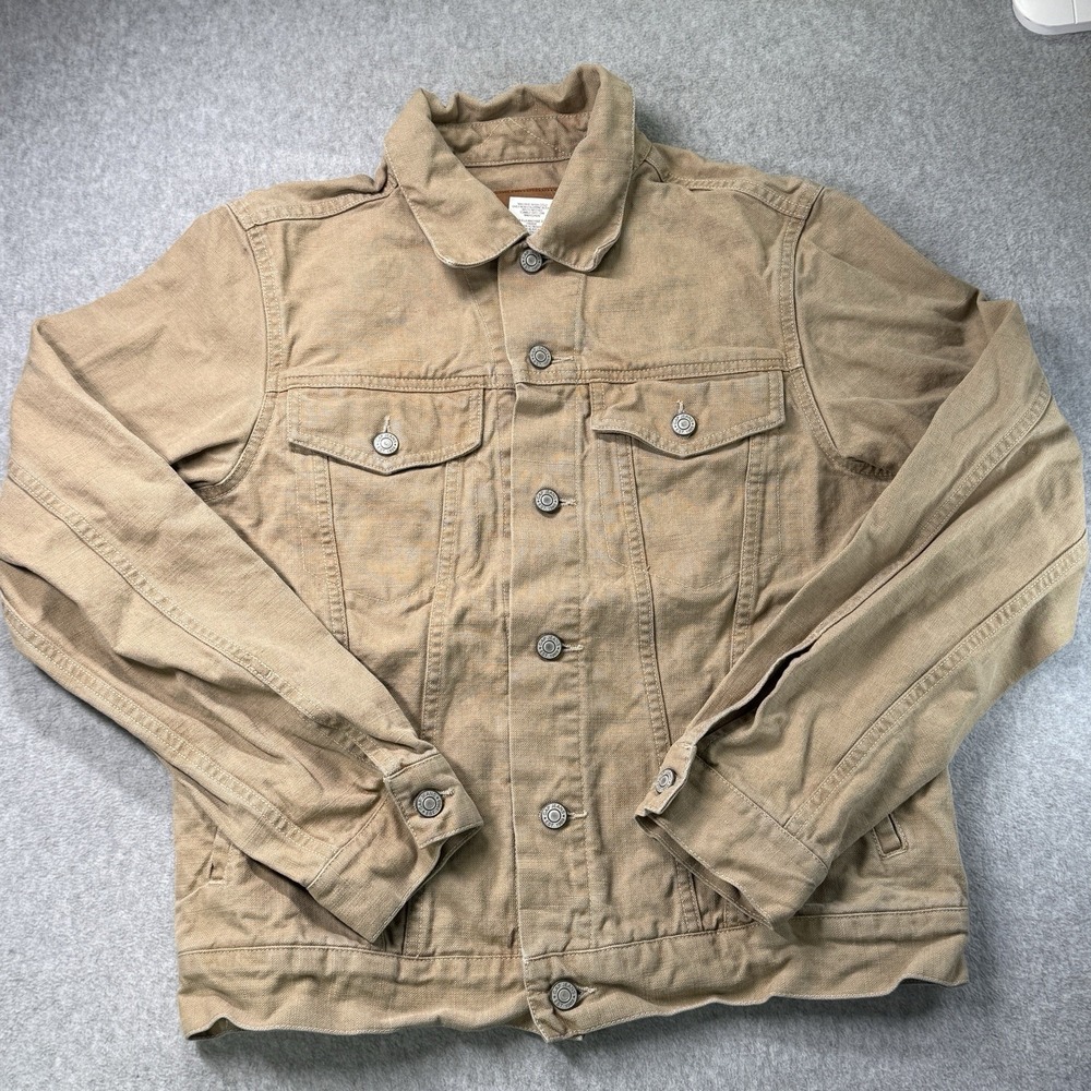 GAP Linen Cotton Blend Trucker Jacket Tan Brown Y2K 2000s Made in India Sz S